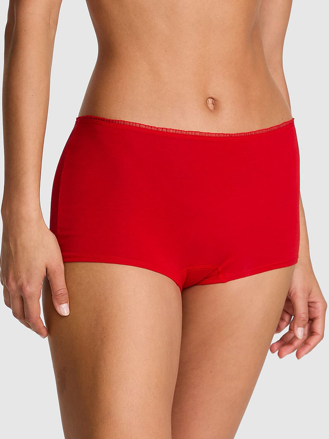 vs Pink Cotton Dorm Boyshort Panty Bright Vermillion 1 of 2 