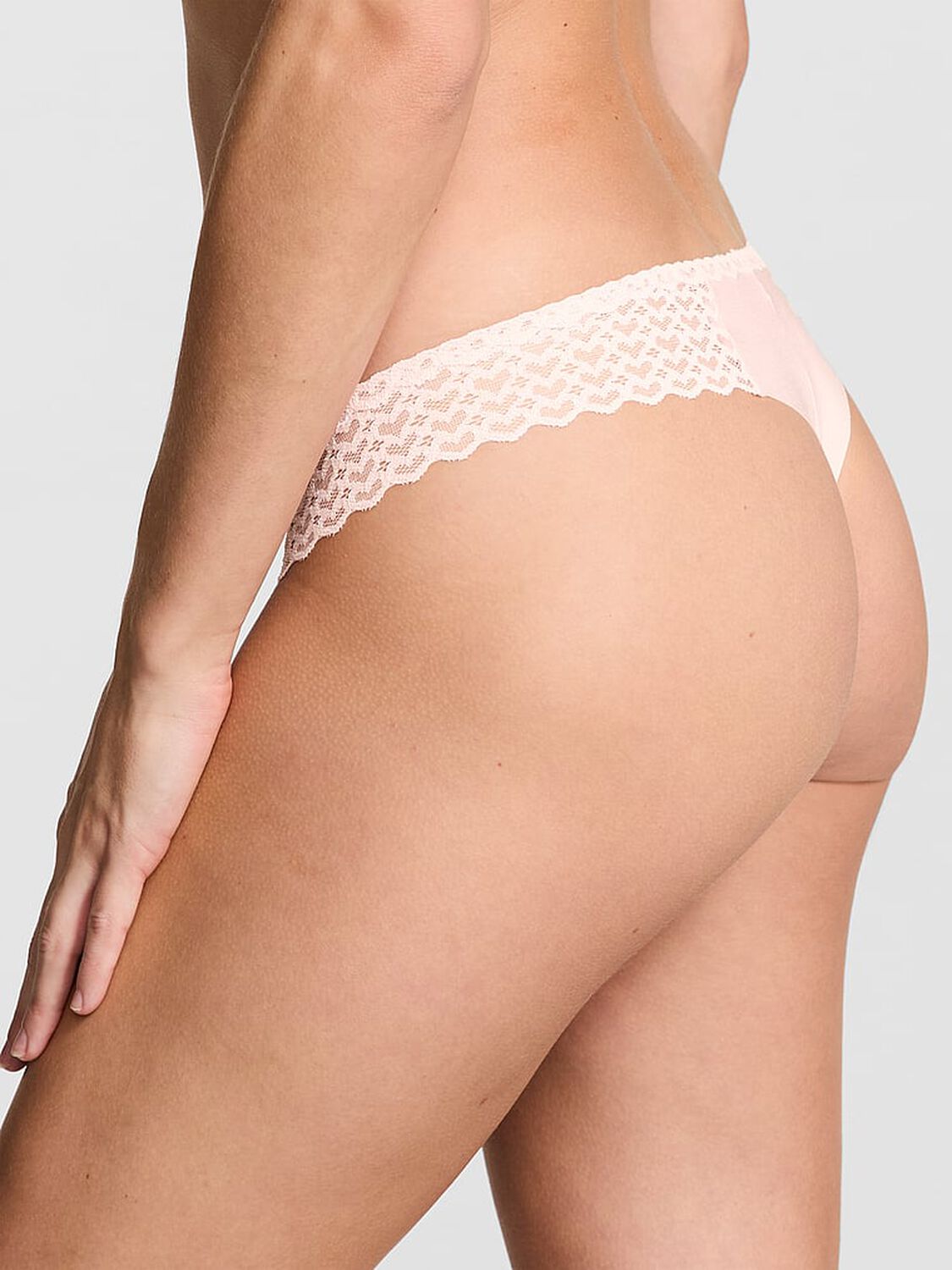 vs Pink No-Show Heart Lace Thong Panty Angel Pink 2 of 3 