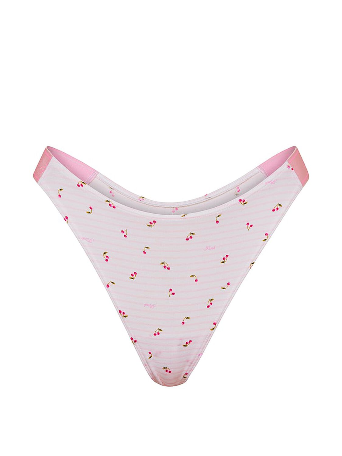 vs Pink Logo Cotton Shine High-Leg Thong Panty Pink Tulip Stripe Cherry Print 3 of 3 