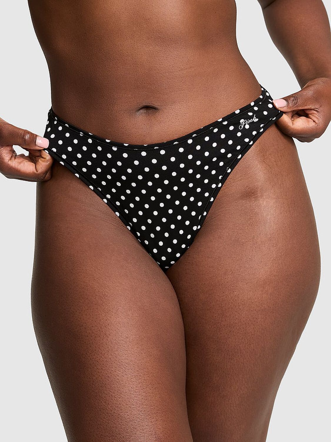 vs Pink Cotton High-Leg Thong Panty Black White Dot Print 1 of 3 