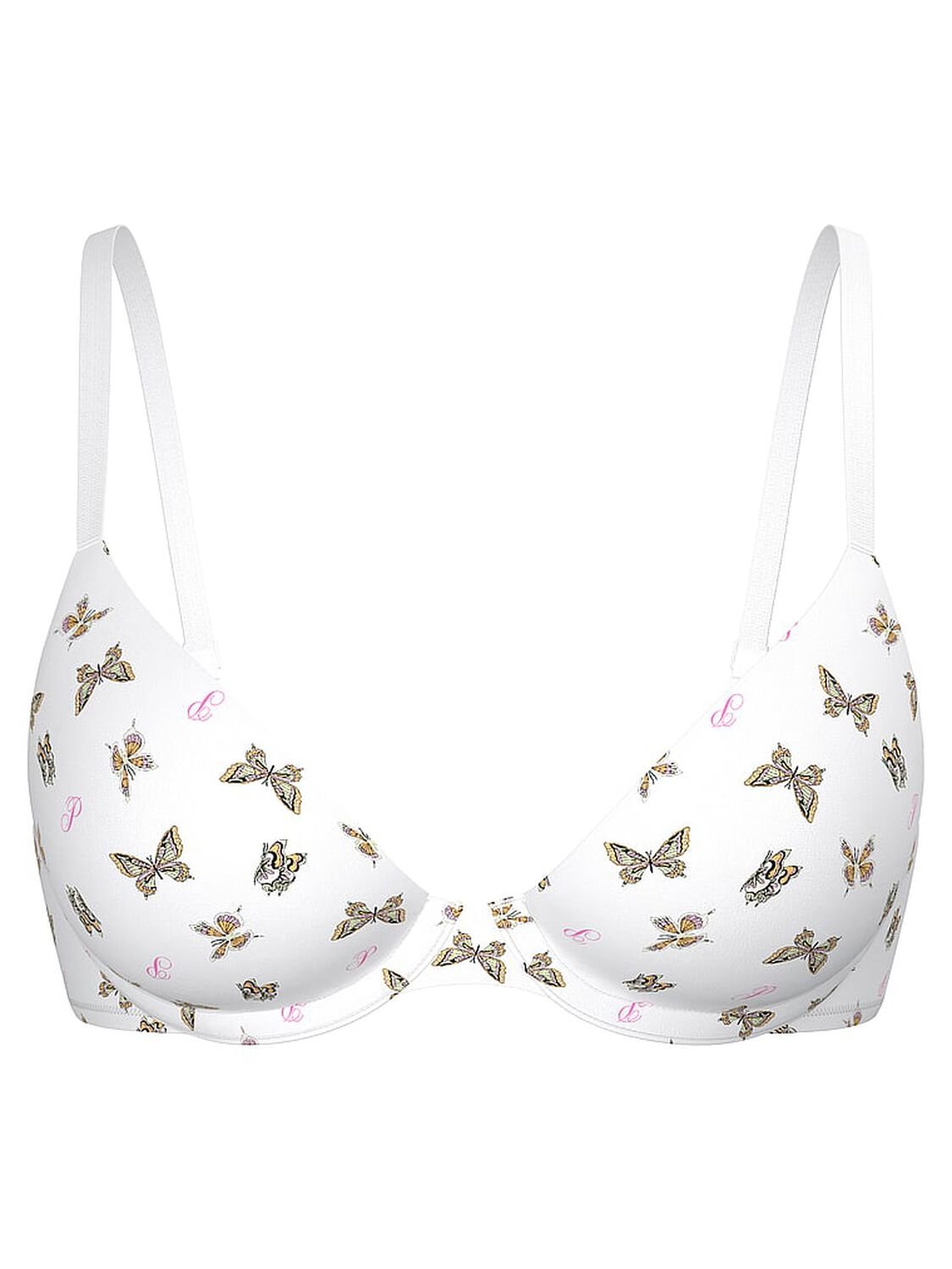 vs Pink Wear Everywhere Wear Everywhere Lightly Lined Full Coverage T-Shirt Bra White Butterfly Print 3 of 3 