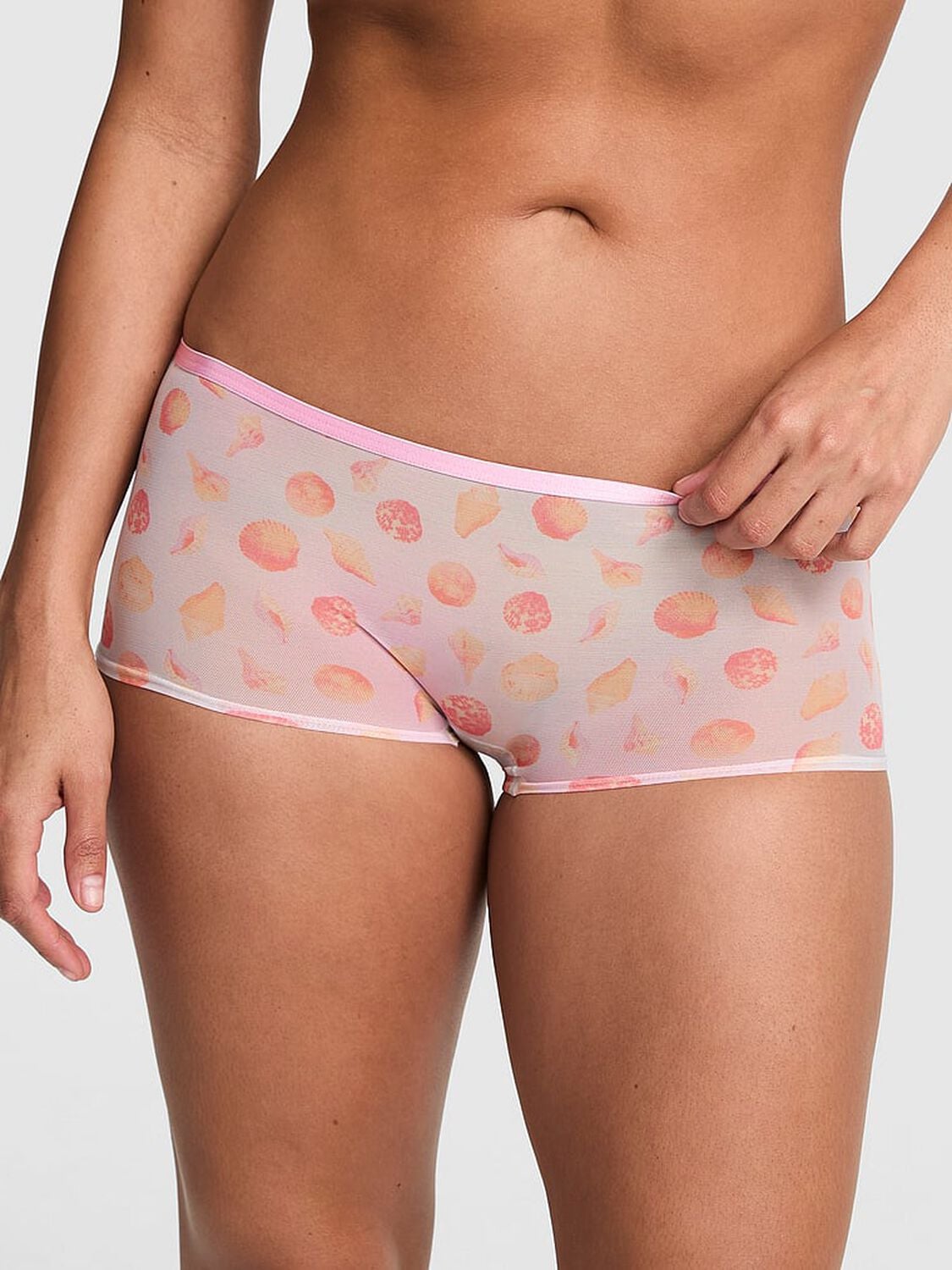 pink Pink Mesh Boyshort Panty Bliss Seashell Print 1 of 3 