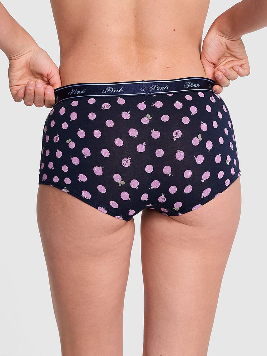 vs Pink Logo Cotton Boyshort Panty Navy Blueberry Print 2 of 3 