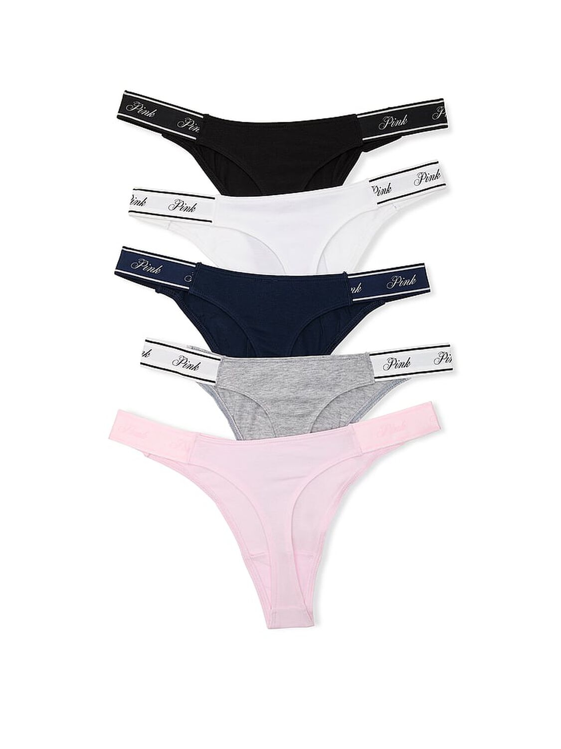 pink Pink 5-Pack Logo Cotton High-Leg Thong Panties Just The Basics Pack 2 of 2 