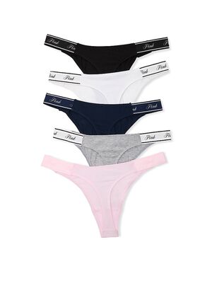 5-Pack Logo Cotton High-Leg Thong Panties