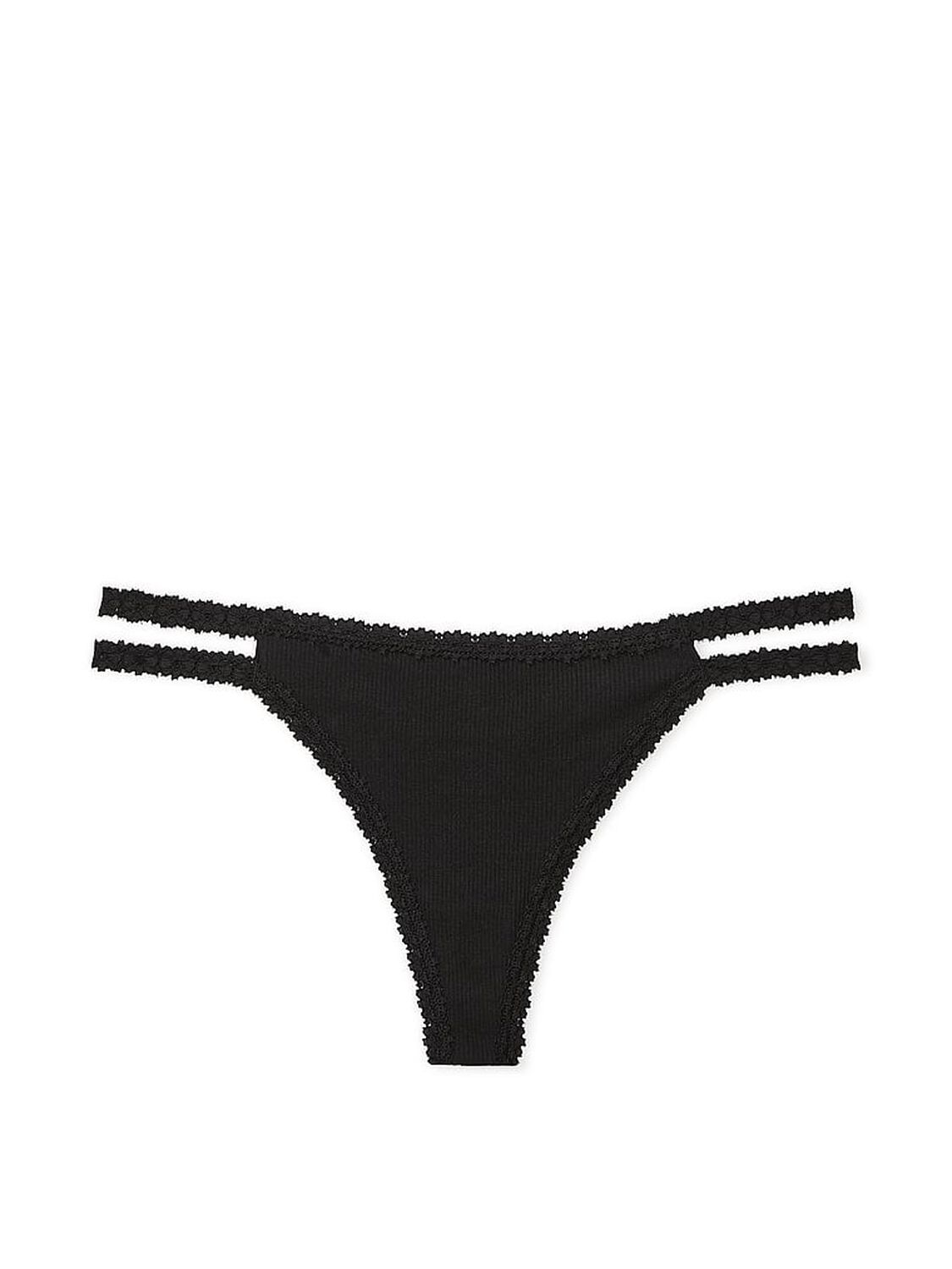 pink Pink Wink Lace-Trim Strappy Thong Panty Pure Black 3 of 3 