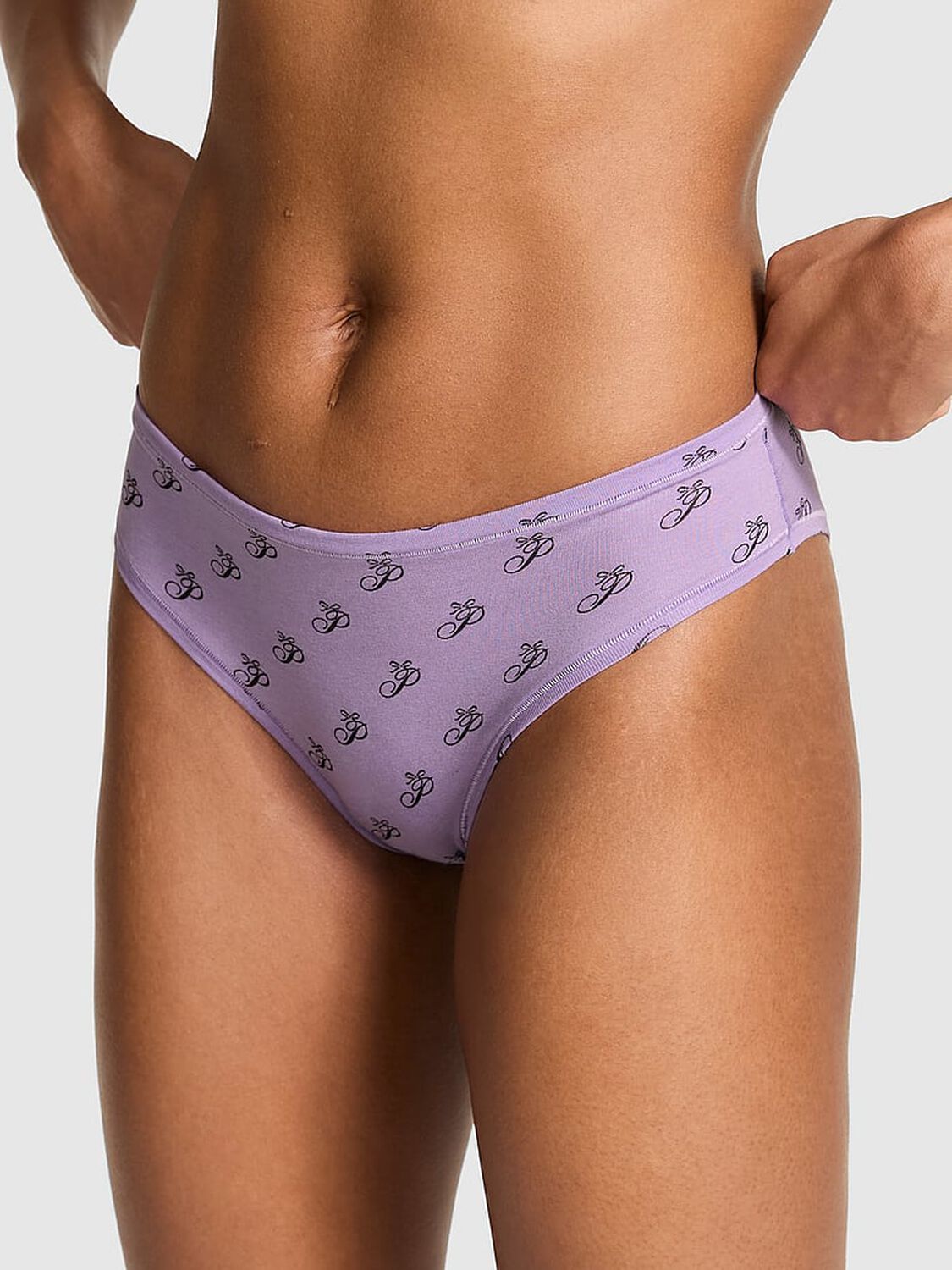 vs Pink Cotton Cheeky Panty Aster Purple Script P Bow Print 1 of 3 