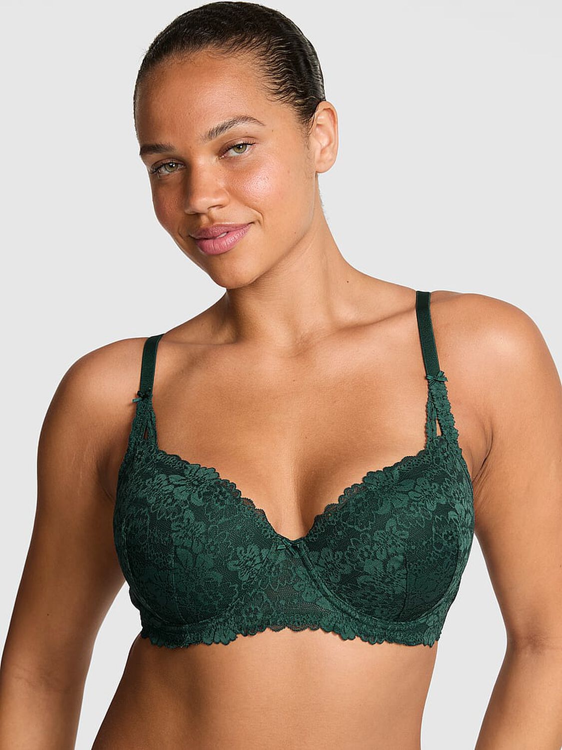 vs Pink Wink Wink Lightly Lined Balconette Bra Deep Forest 1 of 2 