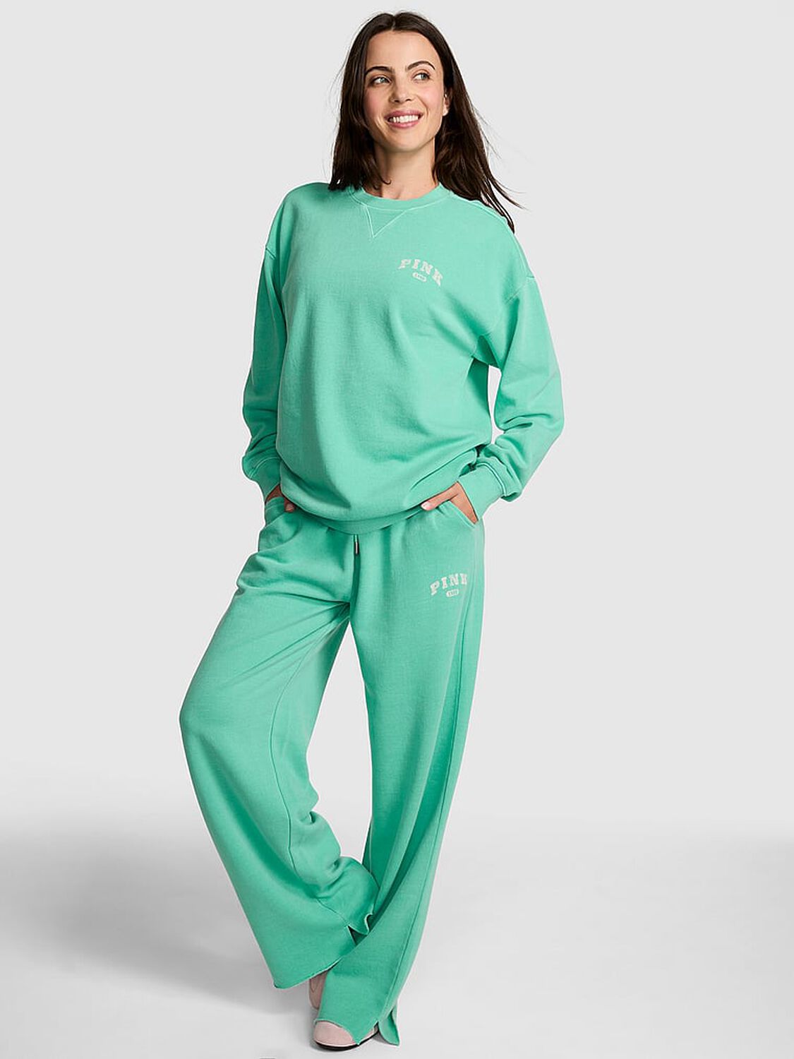 vs Pink Ivy Fleece Oversized Crew Sweatshirt Sweet Mint 1 of 3 
