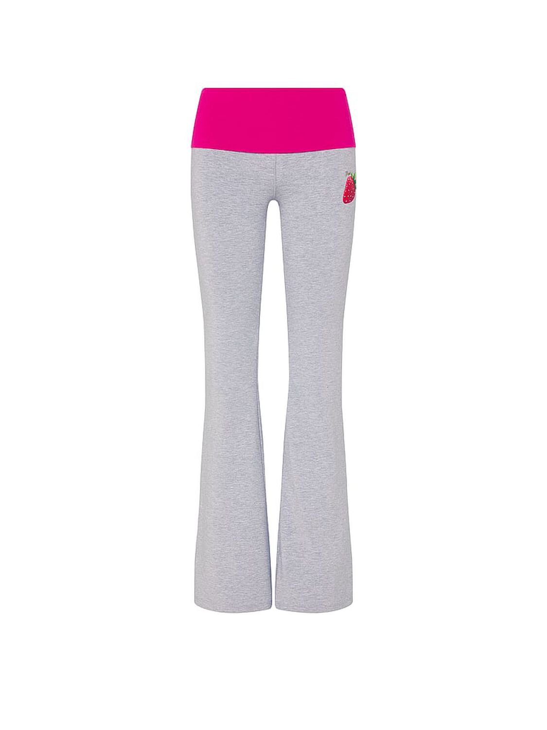 vs Pink All-Day Cotton&trade; Foldover Flare Leggings Medium Heather Grey & Hot Stuff Shine 3 of 4 