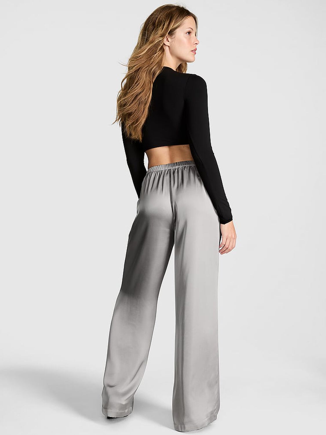 vs Pink Satin Pull-On Trouser Pants Silver Lining Grey 2 of 2 