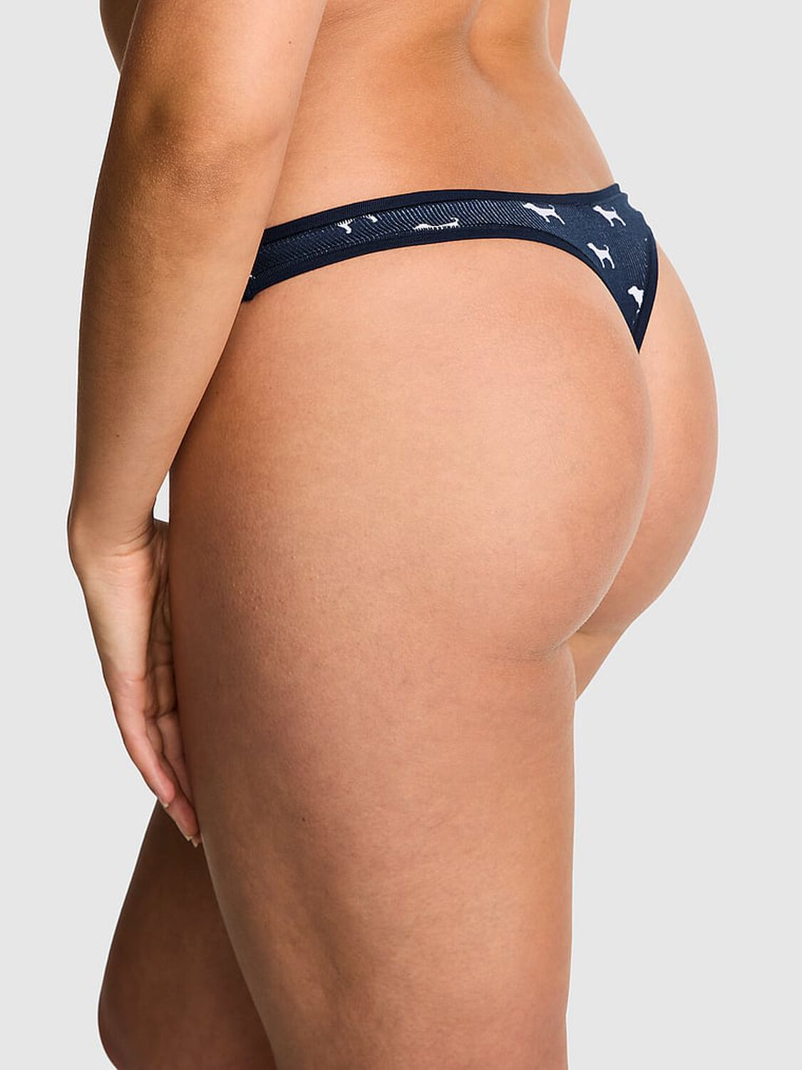 vs Pink Cotton High-Leg Thong Panty Navy Dog Print 2 of 3 