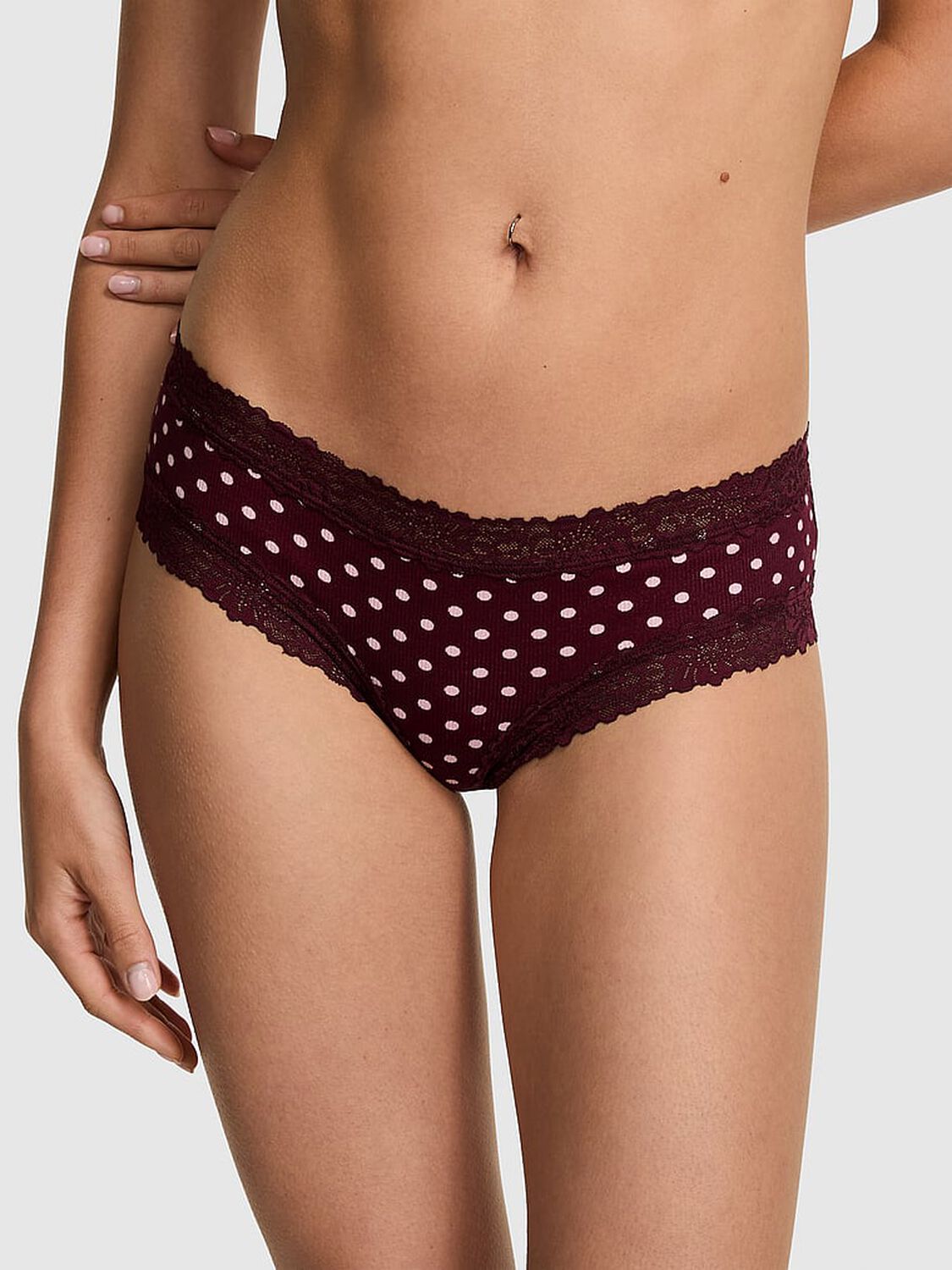 vs Pink Wink Lace-Trim Cheeky Panty Wild Rose Dot Print 1 of 3 