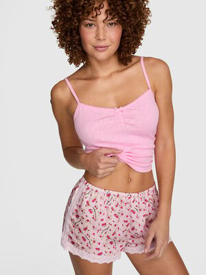 Silky Lace-Trim Boxy Pajama Shorts