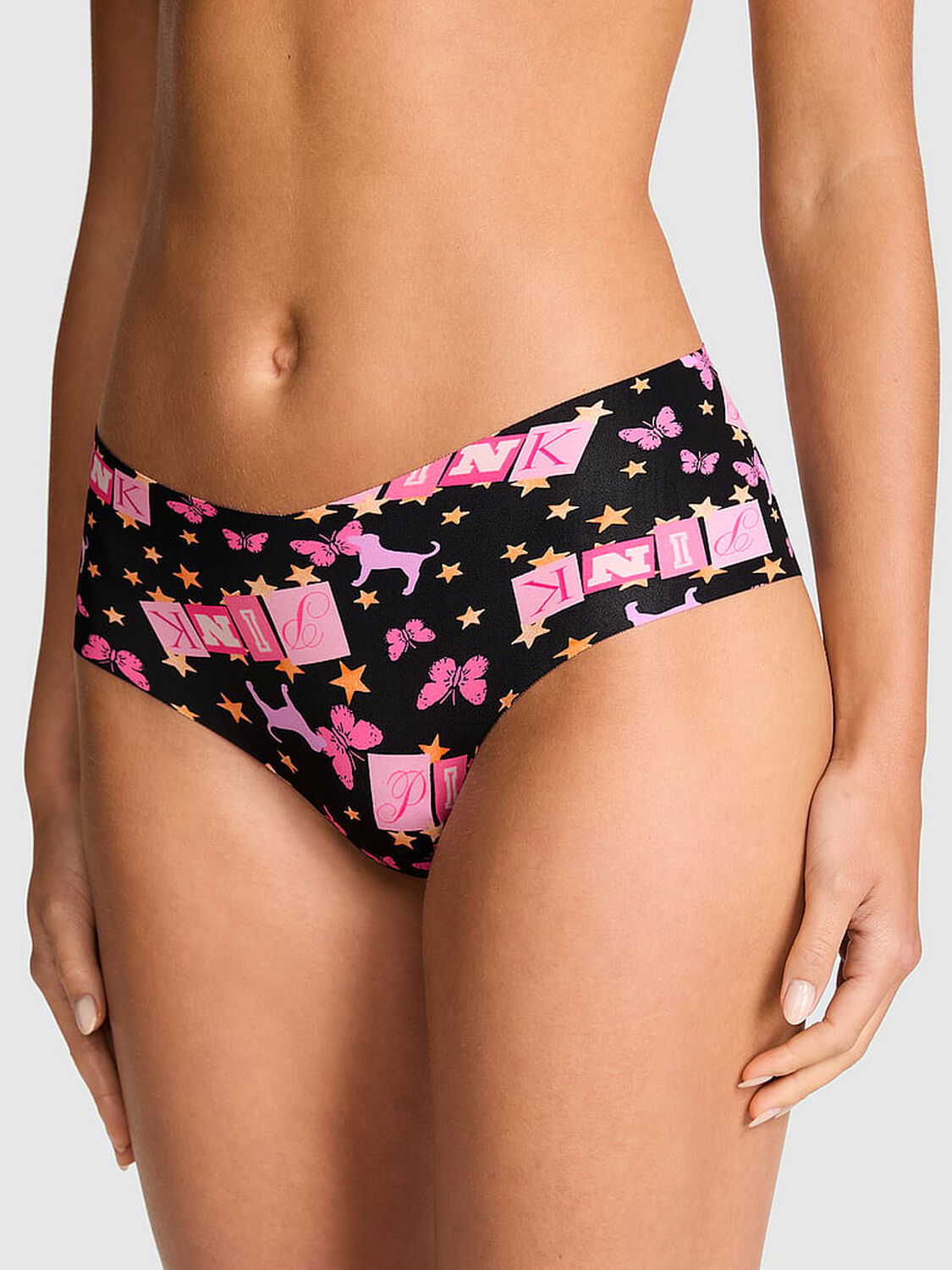 vs Pink No-Show Cheeky Panty Black Pink Butterfly Dog 1 of 3 