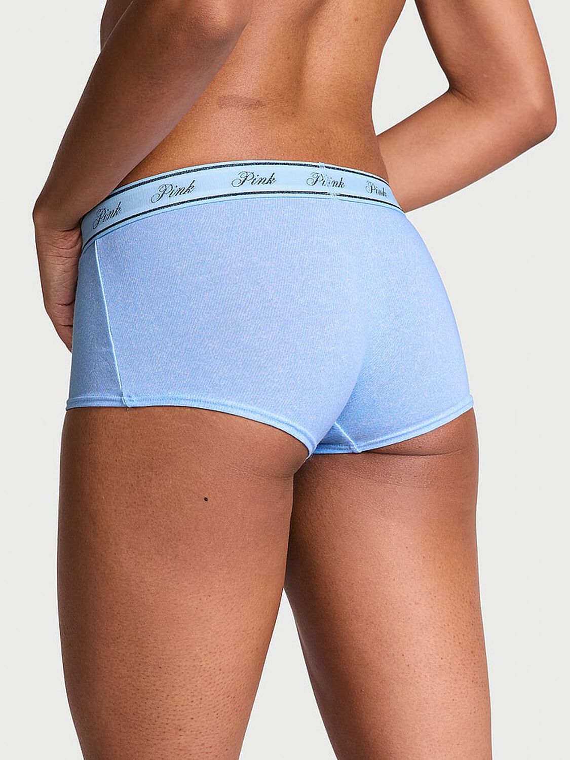 vs Pink Logo Cotton Boyshort Panty Light Blue Denim Wash 2 of 3 