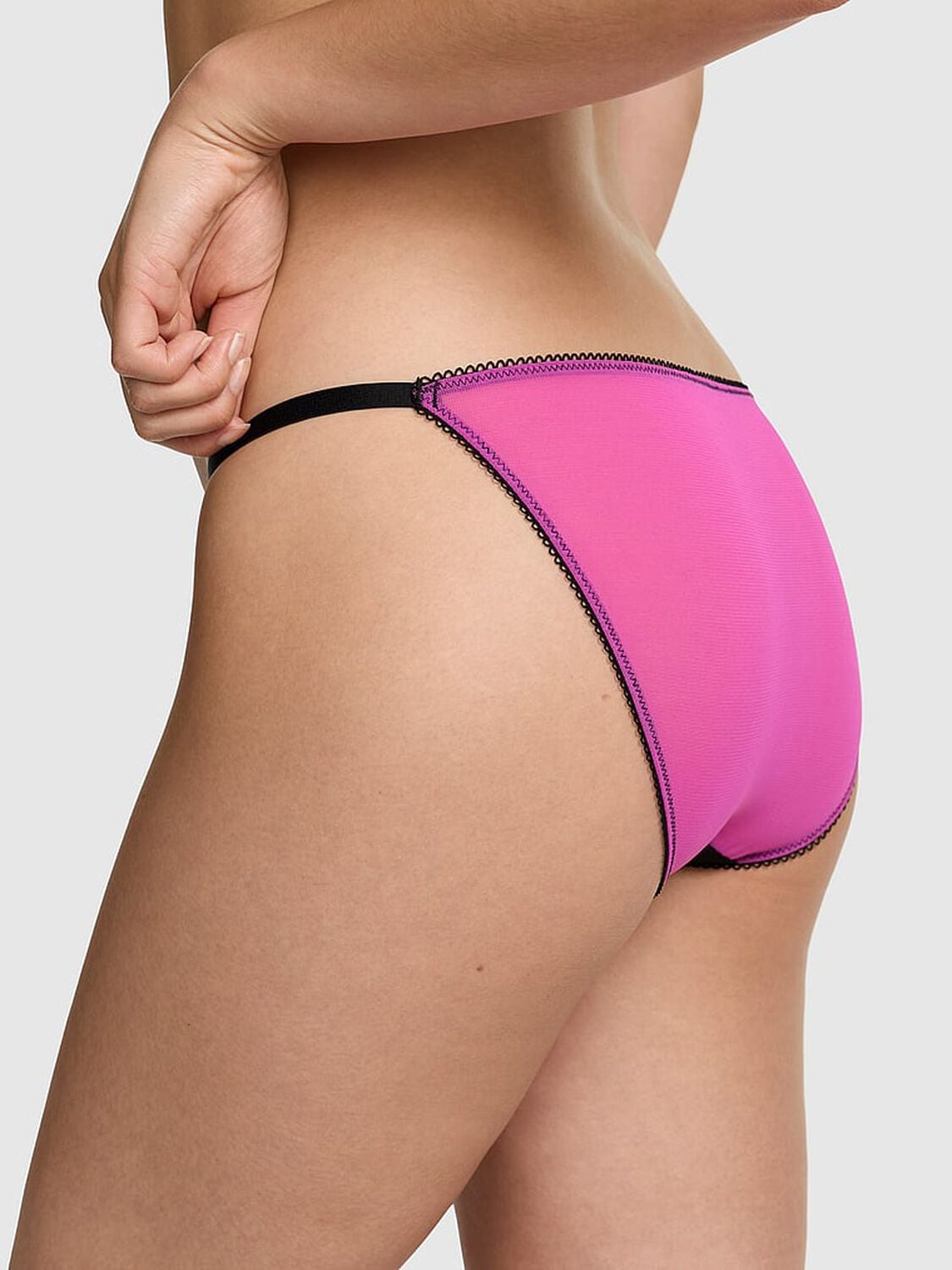 vs Pink PINK Wink&trade; String Bikini Panty Black And Pink Mesh 2 of 3 