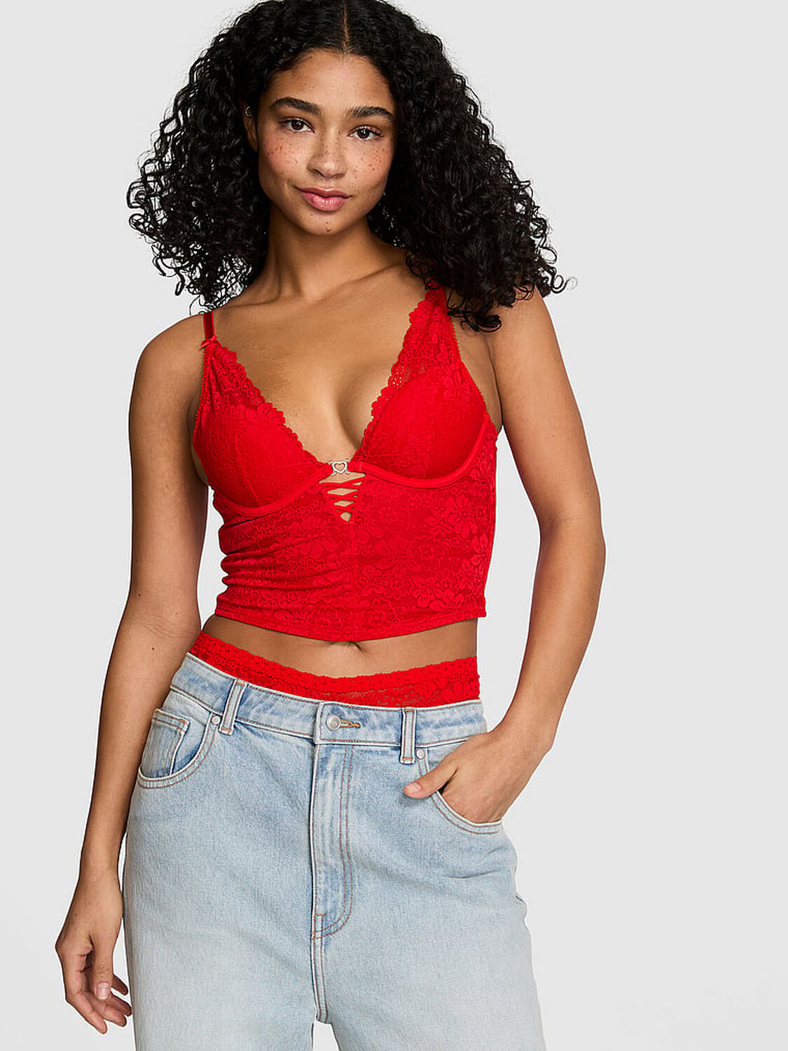 vs Pink Wink Wink Lightly Lined Plunge Corset Top Red Pepper 1 of 4 