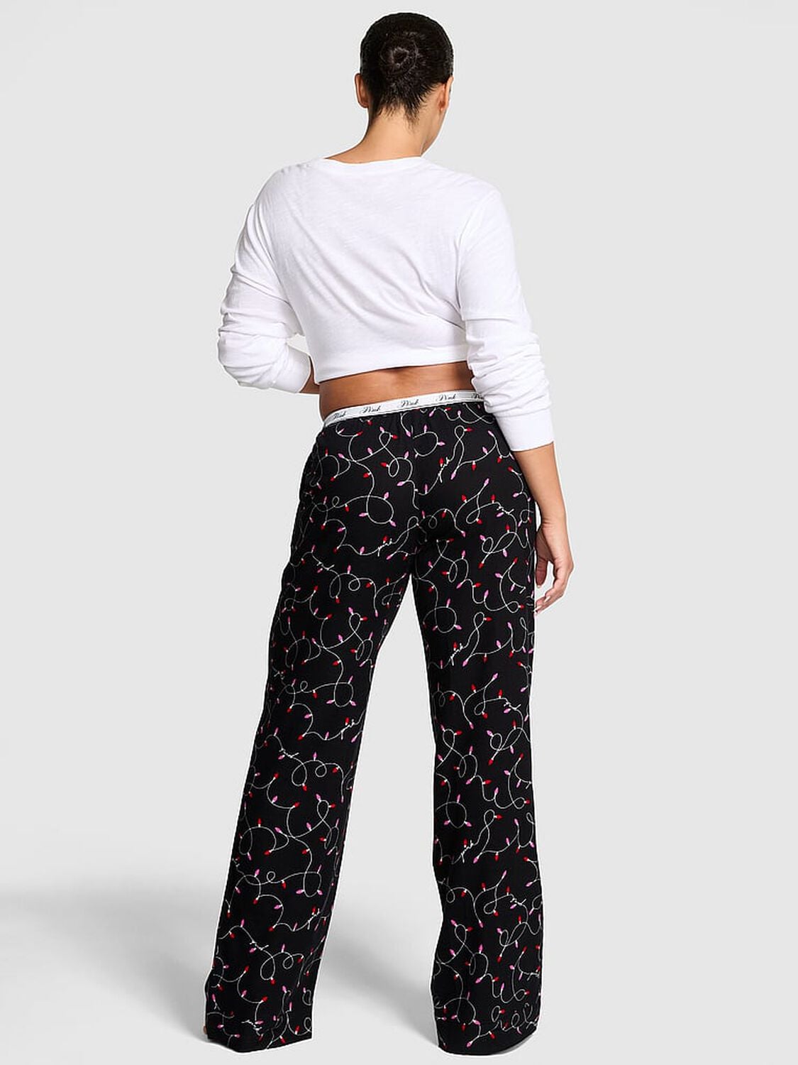 pink Pink Flannel Sleep Pants Black Lights Print 2 of 2 