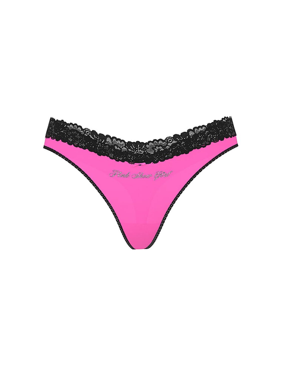 vs Pink Cotton Lace-Trim High-Leg Thong Panty Pink Gossip Showgirl Graphic 3 of 4 
