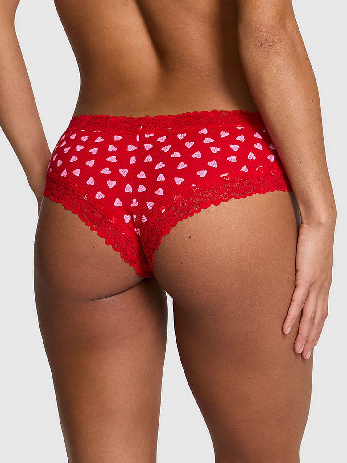 vs Pink Wink Lace-Trim Cheeky Panty Bright Vermillion Hearts 2 of 3 