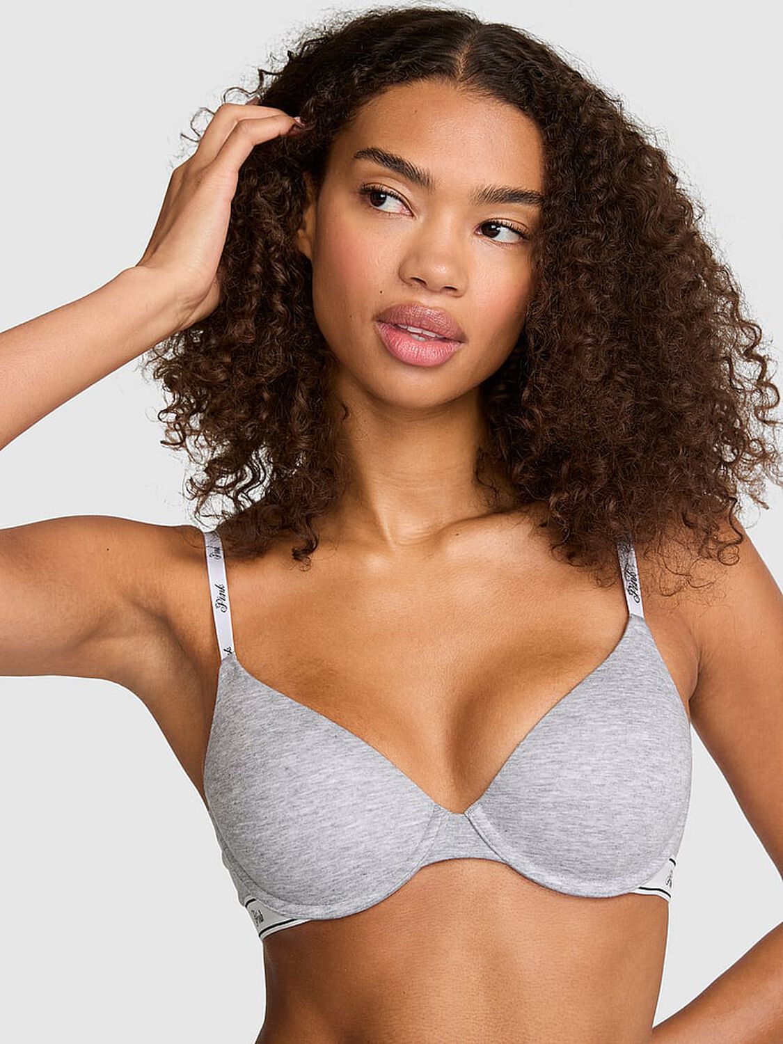 pink Pink Wear Everywhere Wear Everywhere&trade; Lightly Lined Full Coverage T-Shirt Bra Heather Grey 1 of 2 