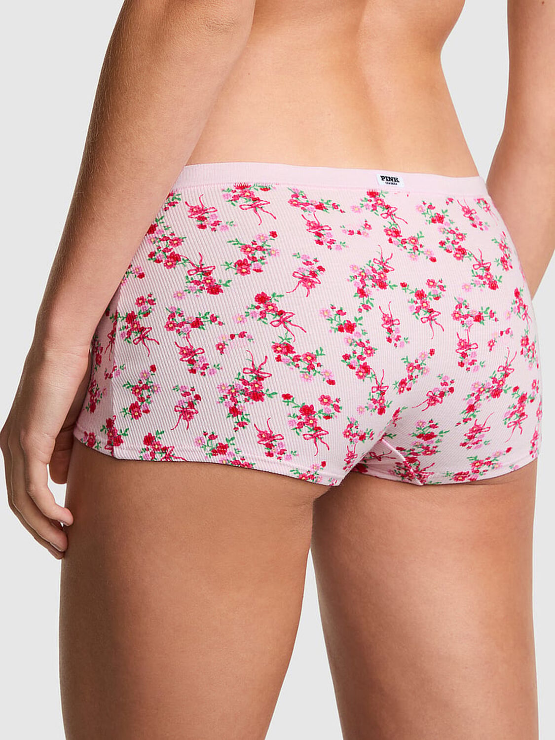 vs Pink Cotton Dorm Boyshort Panty Pink Tulip Floral Bow 2 of 3 