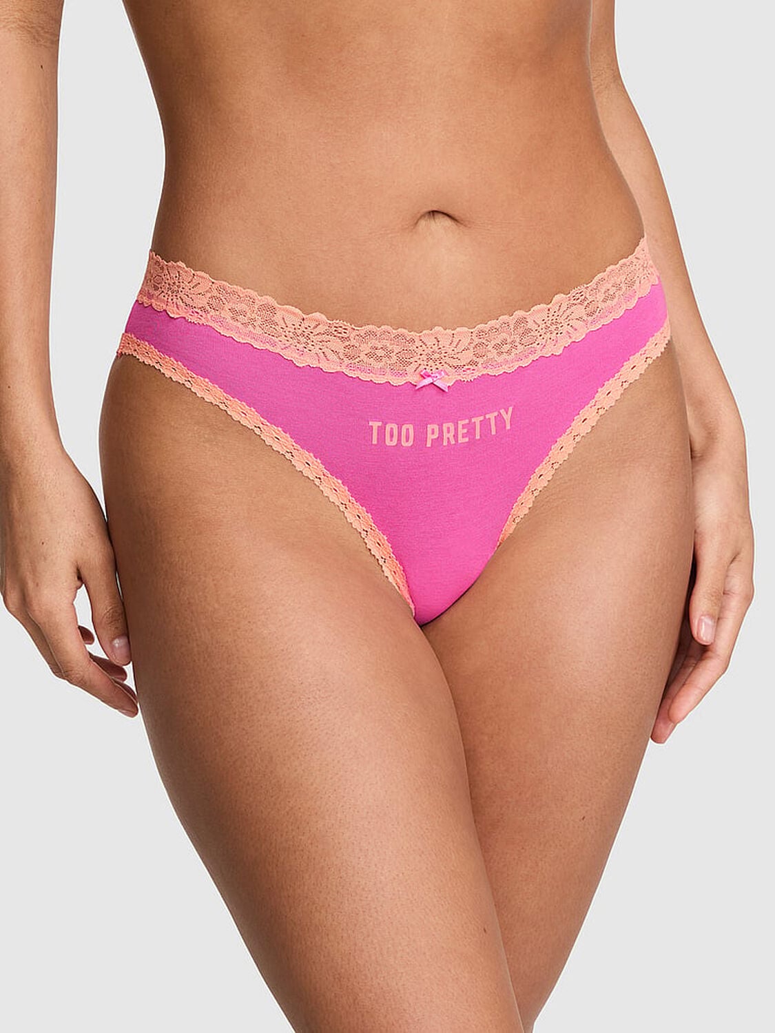 pink Pink Cotton Lace-Trim Cheeky Panty Sizzling Strawberry With Peach Tree Lace And Too Pretty Graphic 1 of 2 