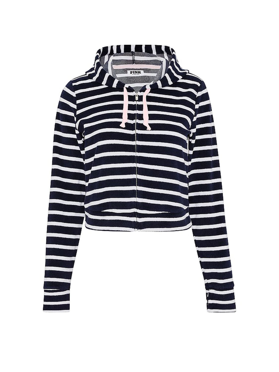 pink Pink Terry Full-Zip Cover-Up Hoodie Noir Navy Stripe 3 of 4 