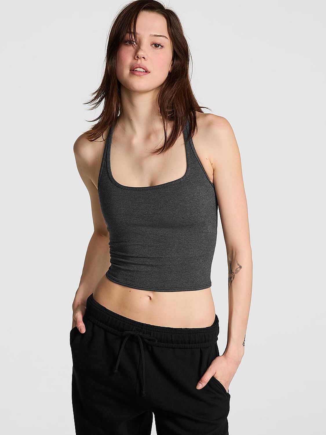 vs Pink All-Day Cotton Tank Top Charcoal Heather Grey 1 of 3 