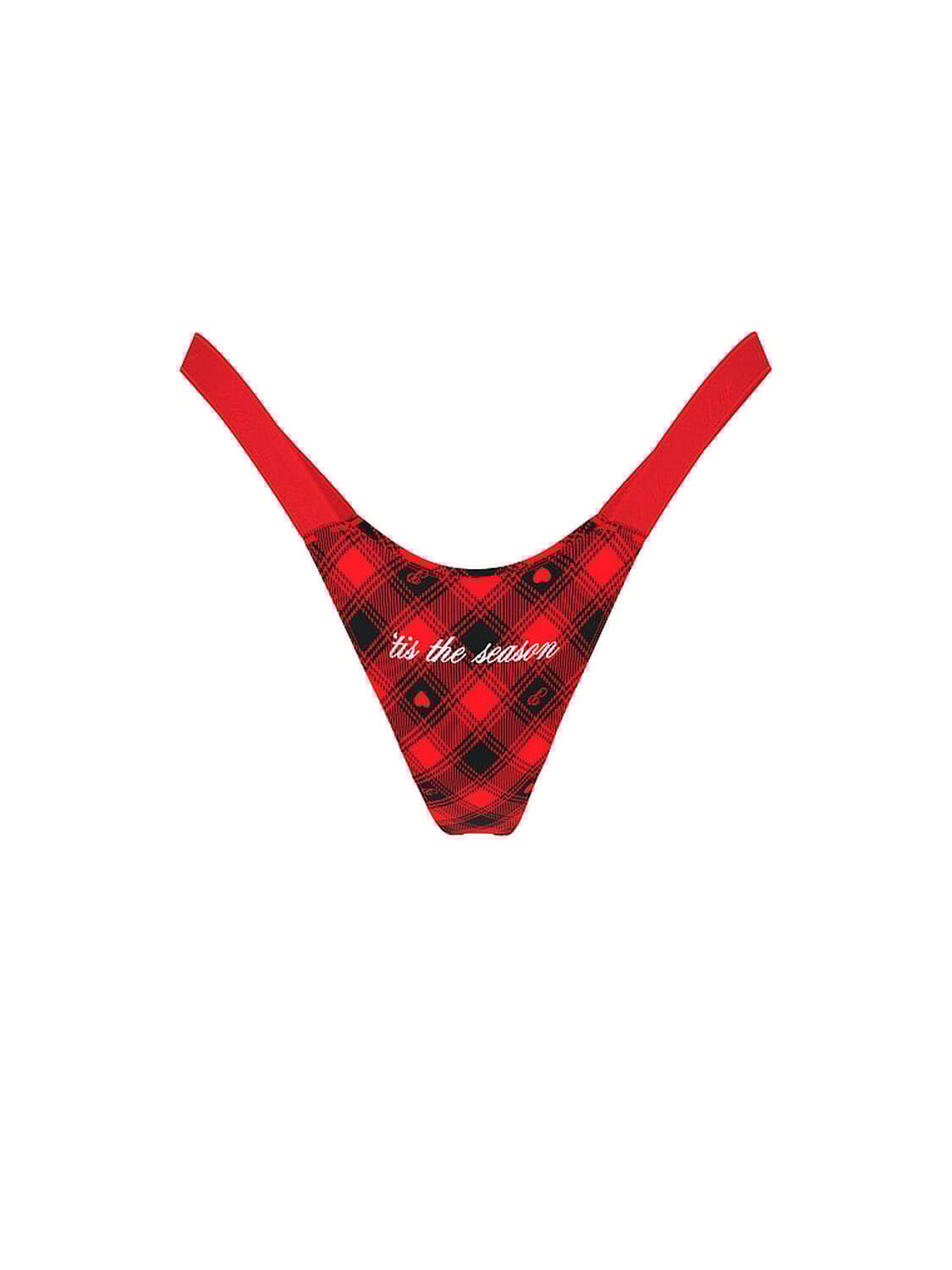 vs Pink Logo Cotton High-Leg Micro Thong Panty Bright Vermillion Plaid Print Foil 'Tis The Season Graphic 3 of 3 
