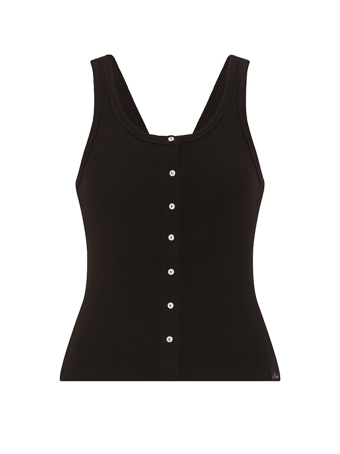 vs Pink Relaxed Rib Button-Down Tank Top Pure Black 3 of 3 