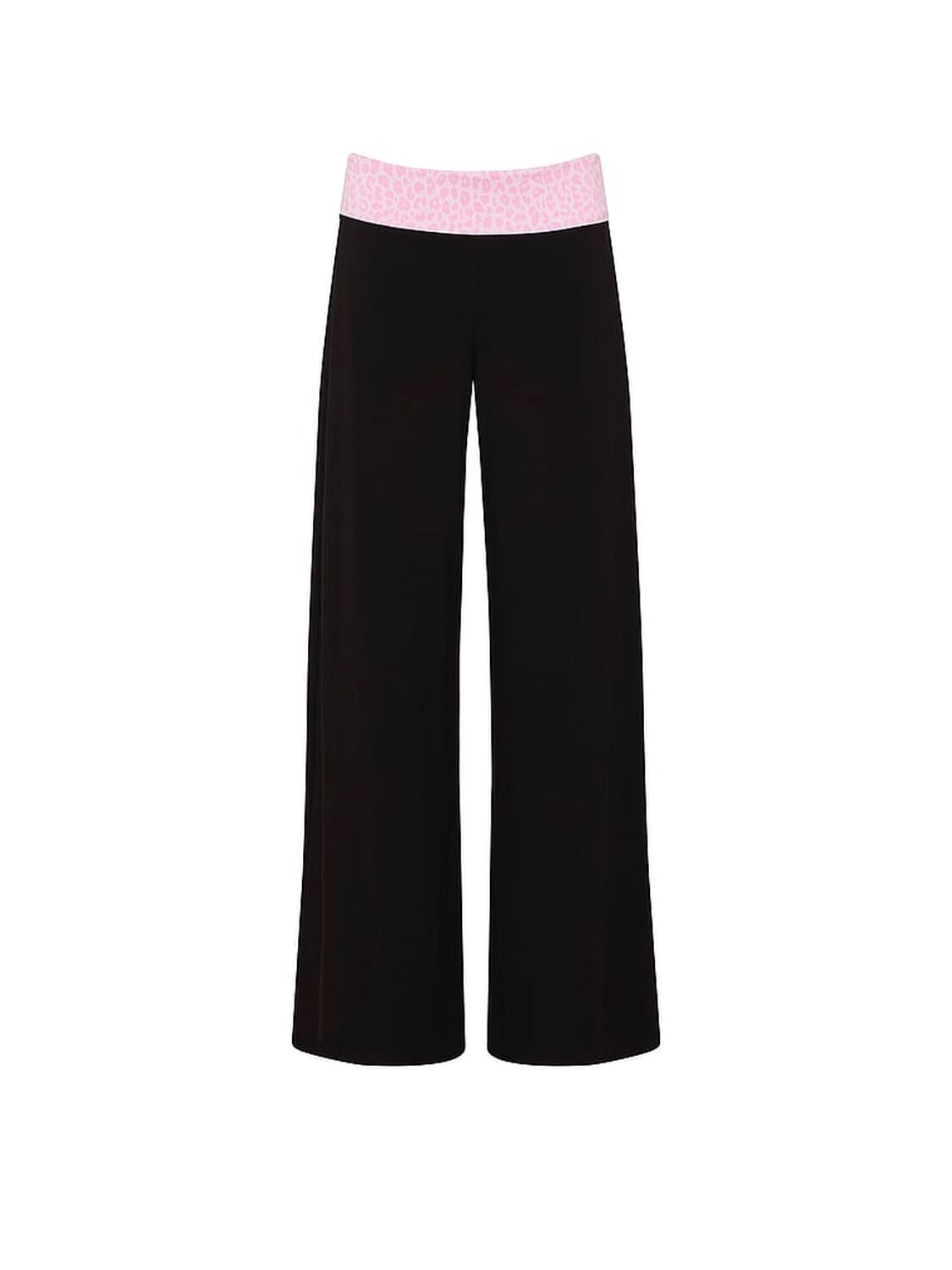 vs Pink All-Day Cotton&trade; Foldover Wide-Leg Pants Pure Black Pink Leopard With Bling Waistband 3 of 3 