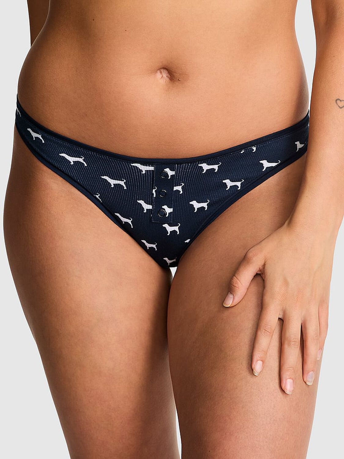 vs Pink Cotton High-Leg Thong Panty Navy Dog Print 1 of 3 