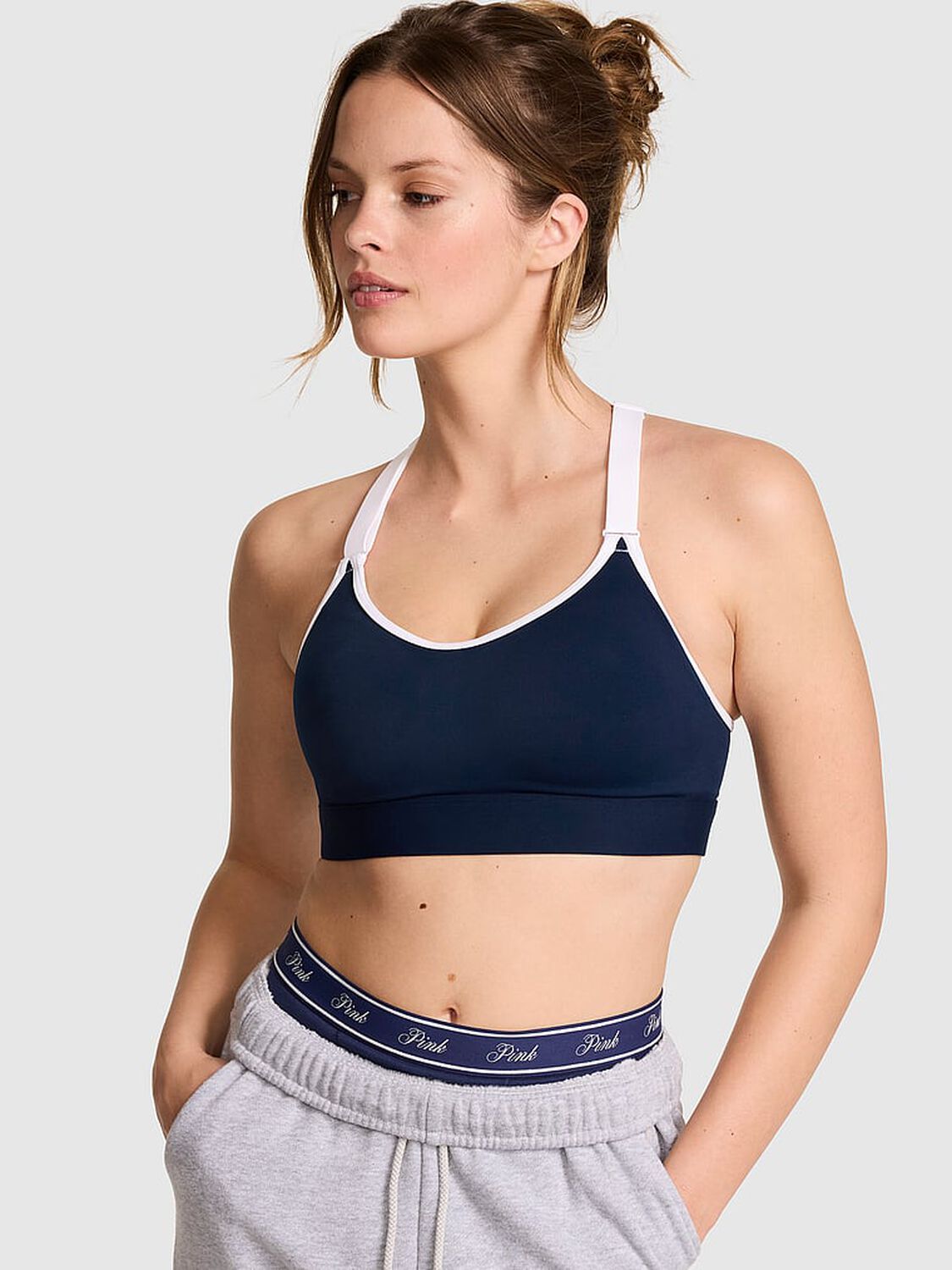 vs Pink PINK Relay&trade; Strappy Medium-Support Sports Bra Noir Navy 1 of 4 