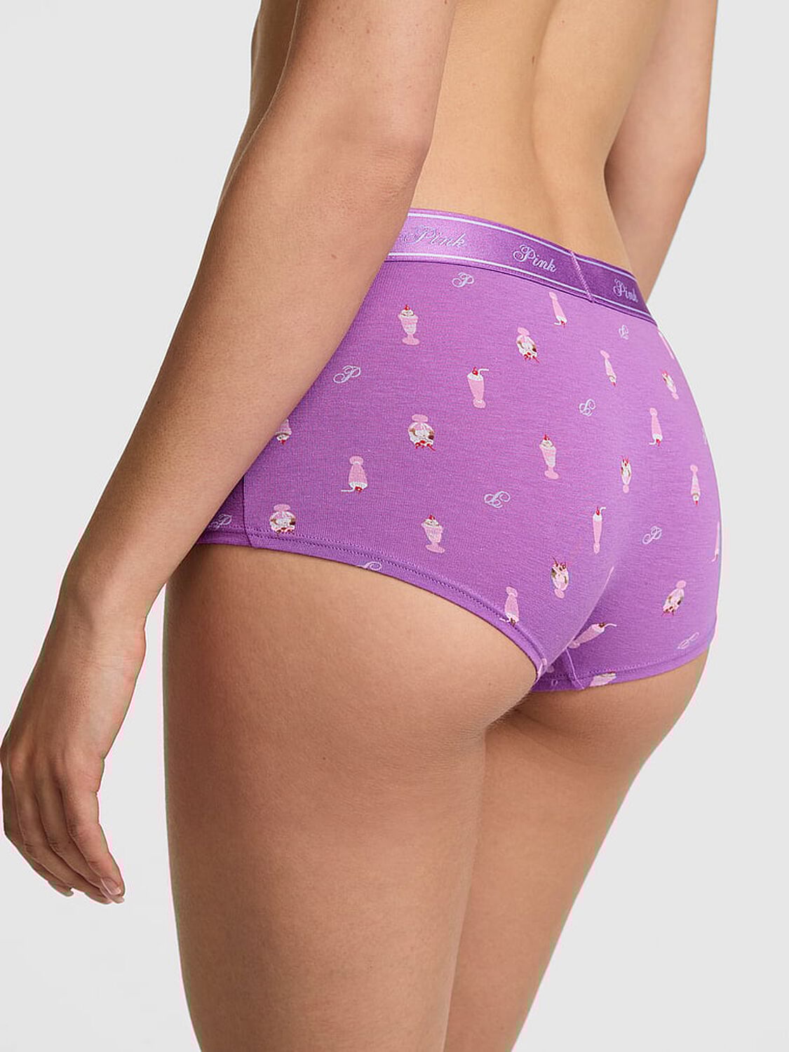 vs Pink Logo Cotton Shine Boyshort Panty Grape Taffy Ice Cream Print 2 of 3 