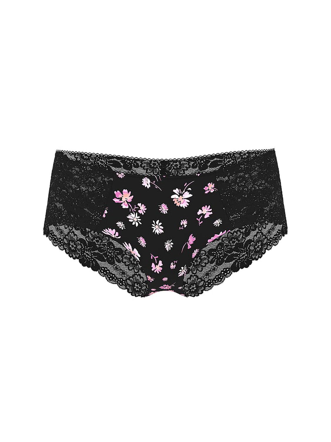 vs Pink No-Show Hiphugger Panty Black Floral Print 1 of 2 