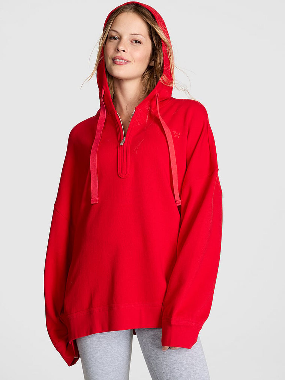 vs Pink Ivy Fleece Tunic Hoodie Bright Vermillion 1 of 3 