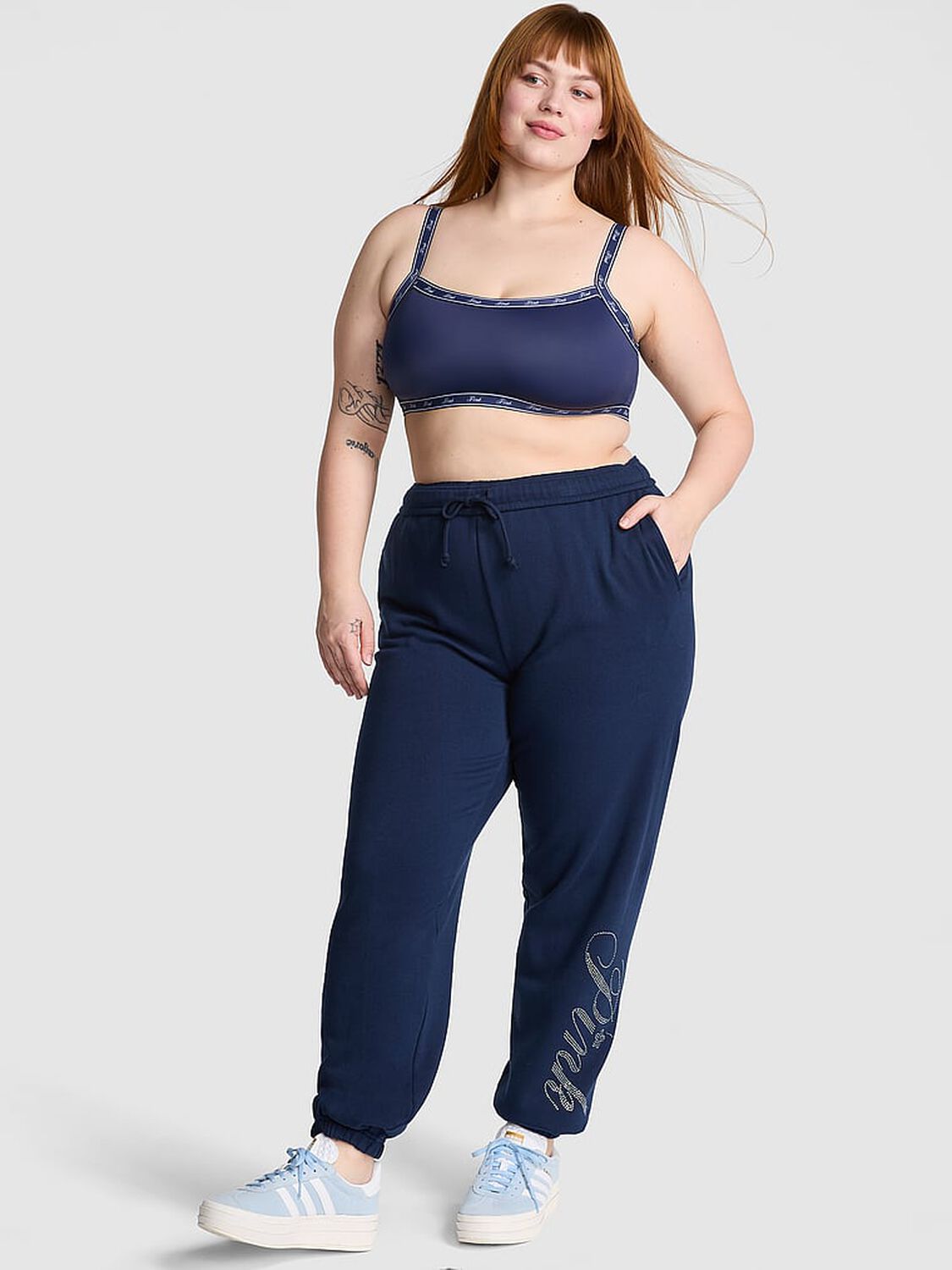 vs Pink Ivy Fleece Campus Sweatpants Noir Navy Shine 1 of 4 