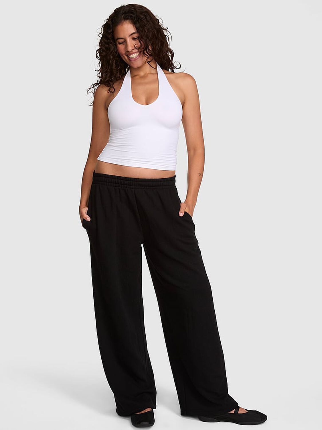 vs Pink Campus Fleece&trade; Adjustable-Cinch Sweatpants Pure Black 1 of 3 