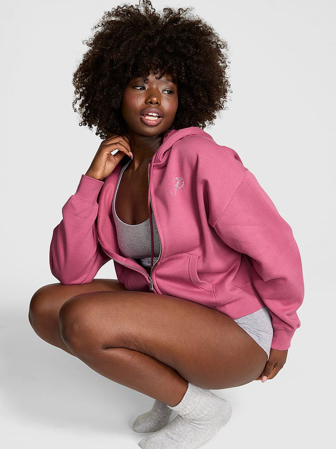 vs Pink Ivy Fleece Campus Full-Zip Hoodie Red Violet Diamante Ott Shine 1 of 3 