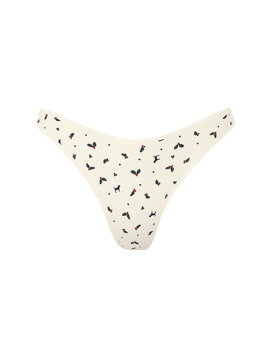 vs Pink Cotton High-Leg Thong Panty Winter White Holly Print 1 of 2 