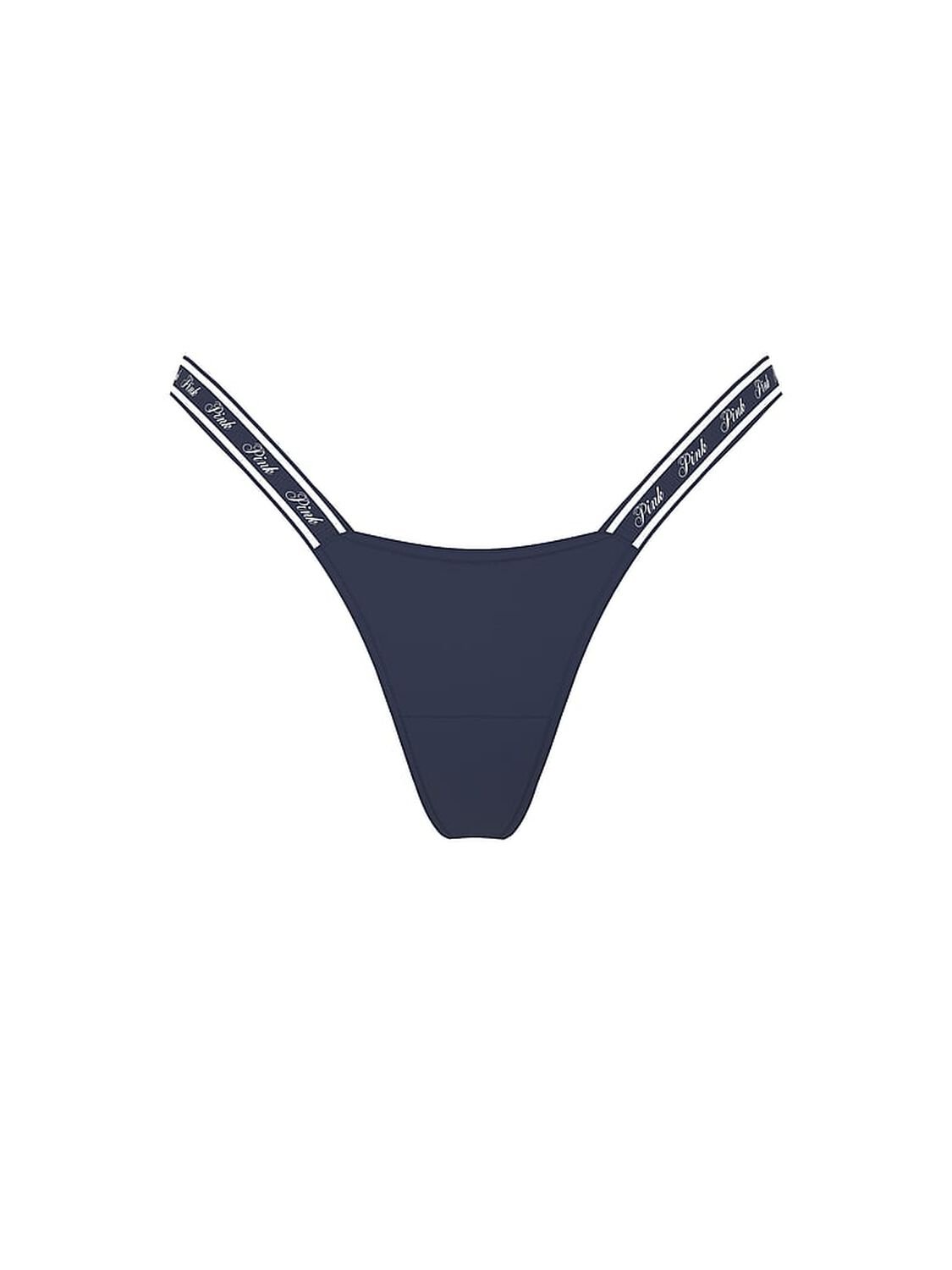 vs Pink Logo Cotton High-Leg Micro Thong Panty Noir Navy 1 of 2 