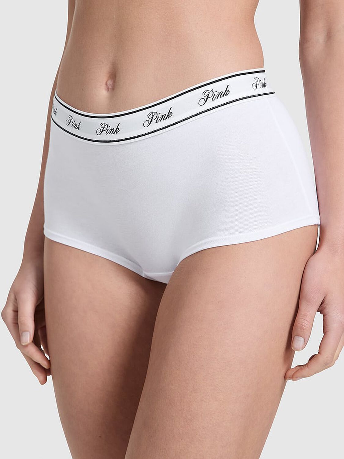 vs Pink Logo Cotton Shine Boyshort Panty Vs White 1 of 3 