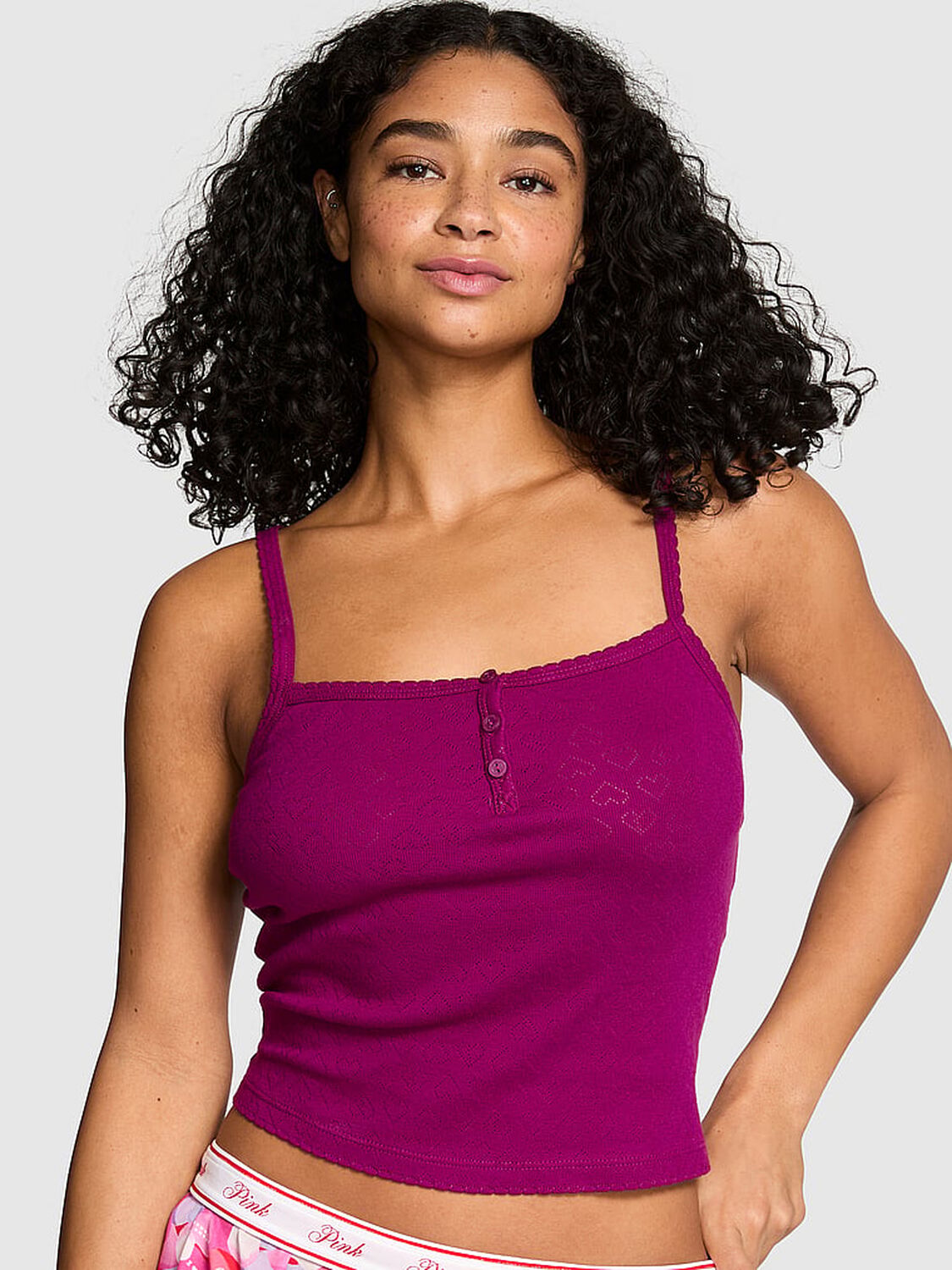 vs Pink Pointelle Henley Cami Magenta Rose 1 of 3 
