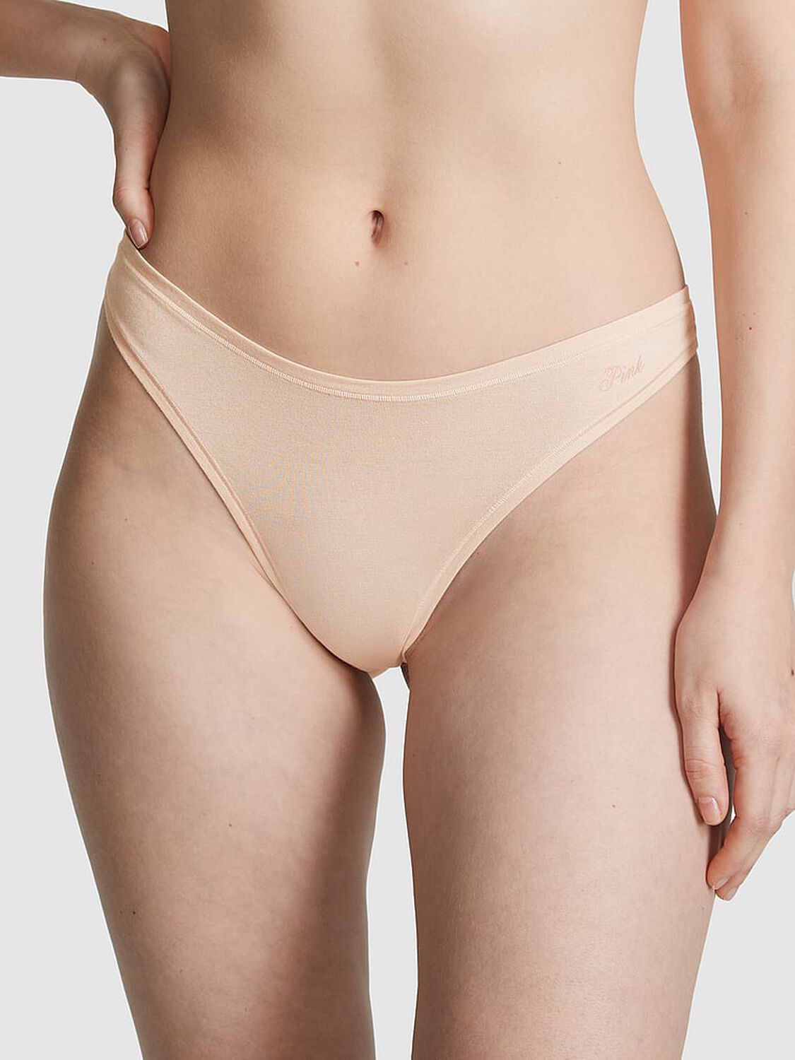 vs Pink Cotton High-Leg Thong Panty Marzipan 1 of 3 