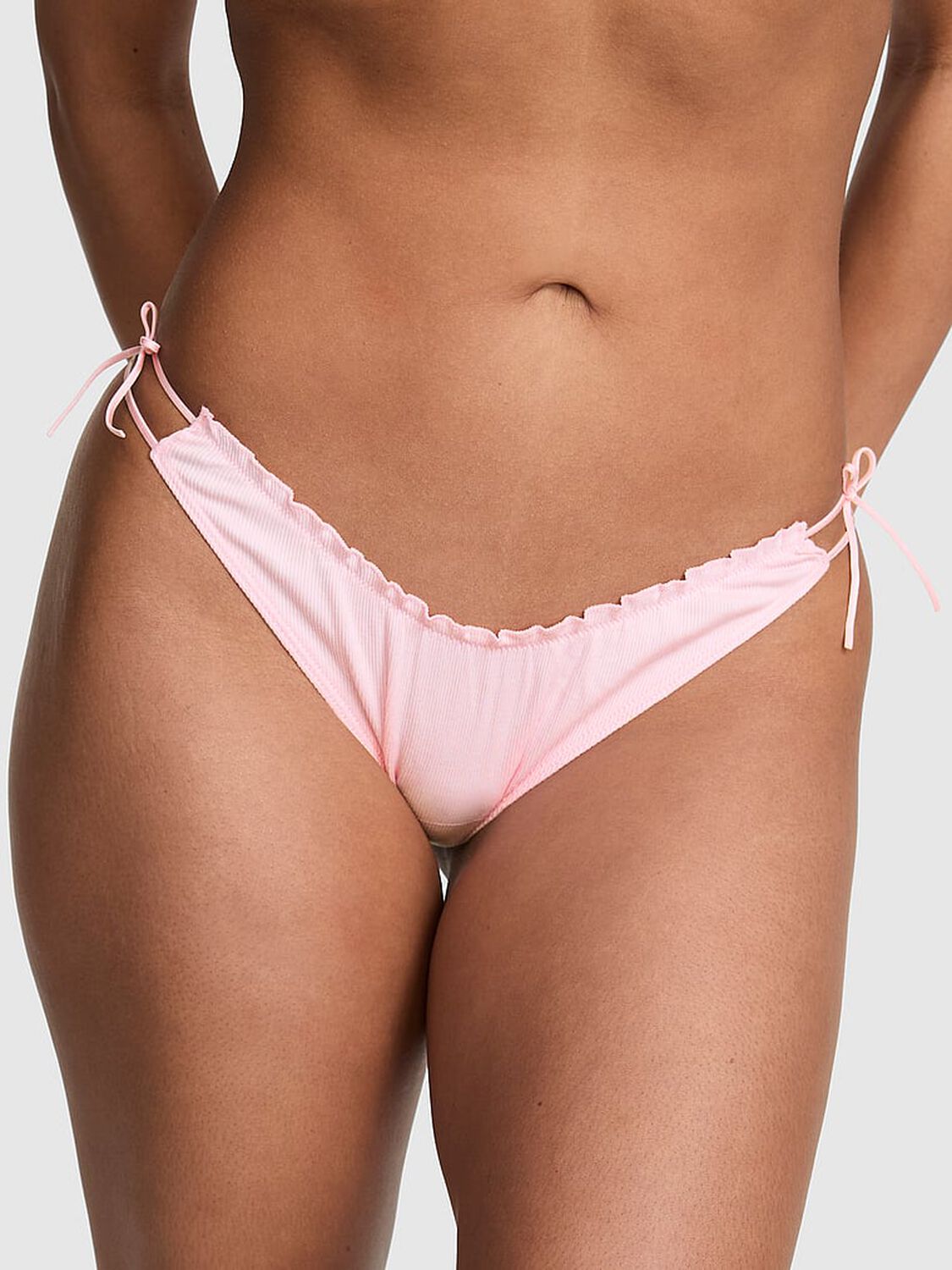 vs Pink Cotton Side-Tie Thong Panty Coconut Pink 1 of 2 