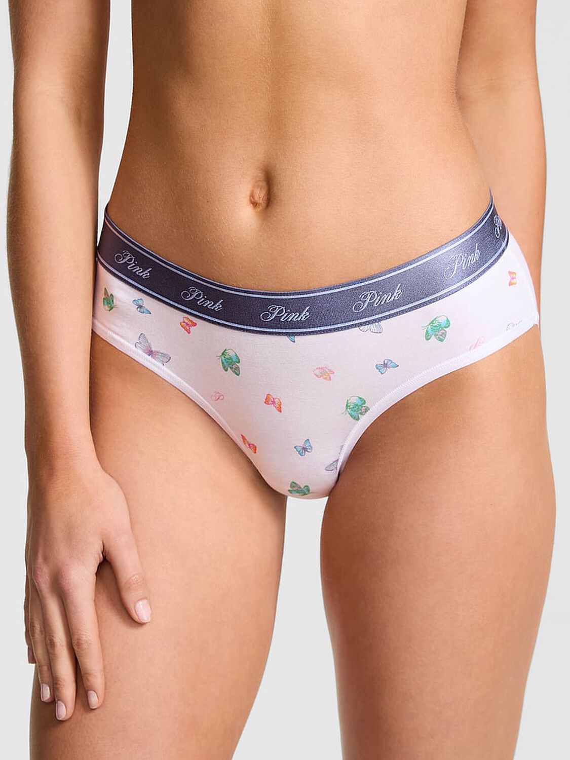 vs Pink Logo Cotton Hiphugger Panty White Multi Color Butterfly Print 1 of 3 