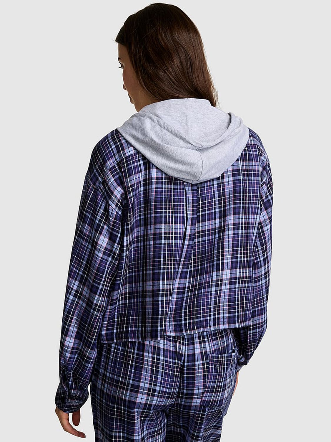 vs Pink Flannel Hooded Long- Sleeve Top Nior Navy Plaid 2 of 3 