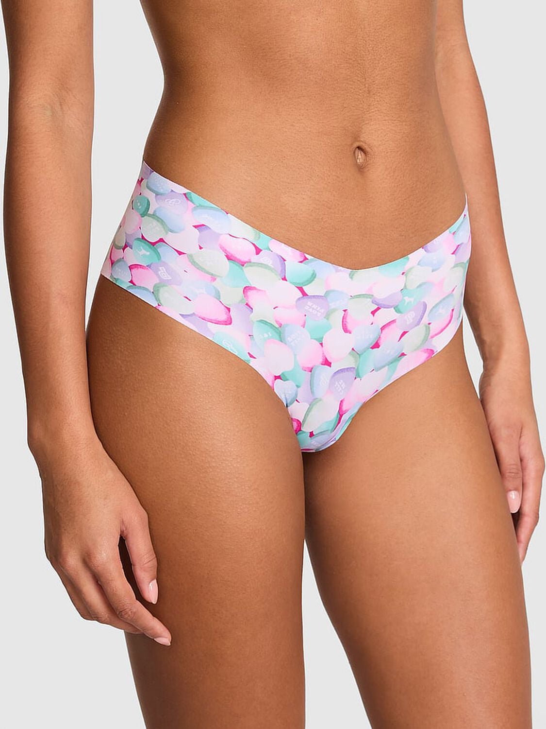 vs Pink No-Show Cheeky Panty Green Photo Real Candy Heart 1 of 3 